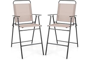 Giantex Outdoor Folding Bar Chair Set of 2, Counter-Height Patio Chairs with Backrest, Armrests, Footrest, Metal Frame, Patio Furniture Chair Set for Backyard Poolside Balcony, 330 LBS Capacity (1)