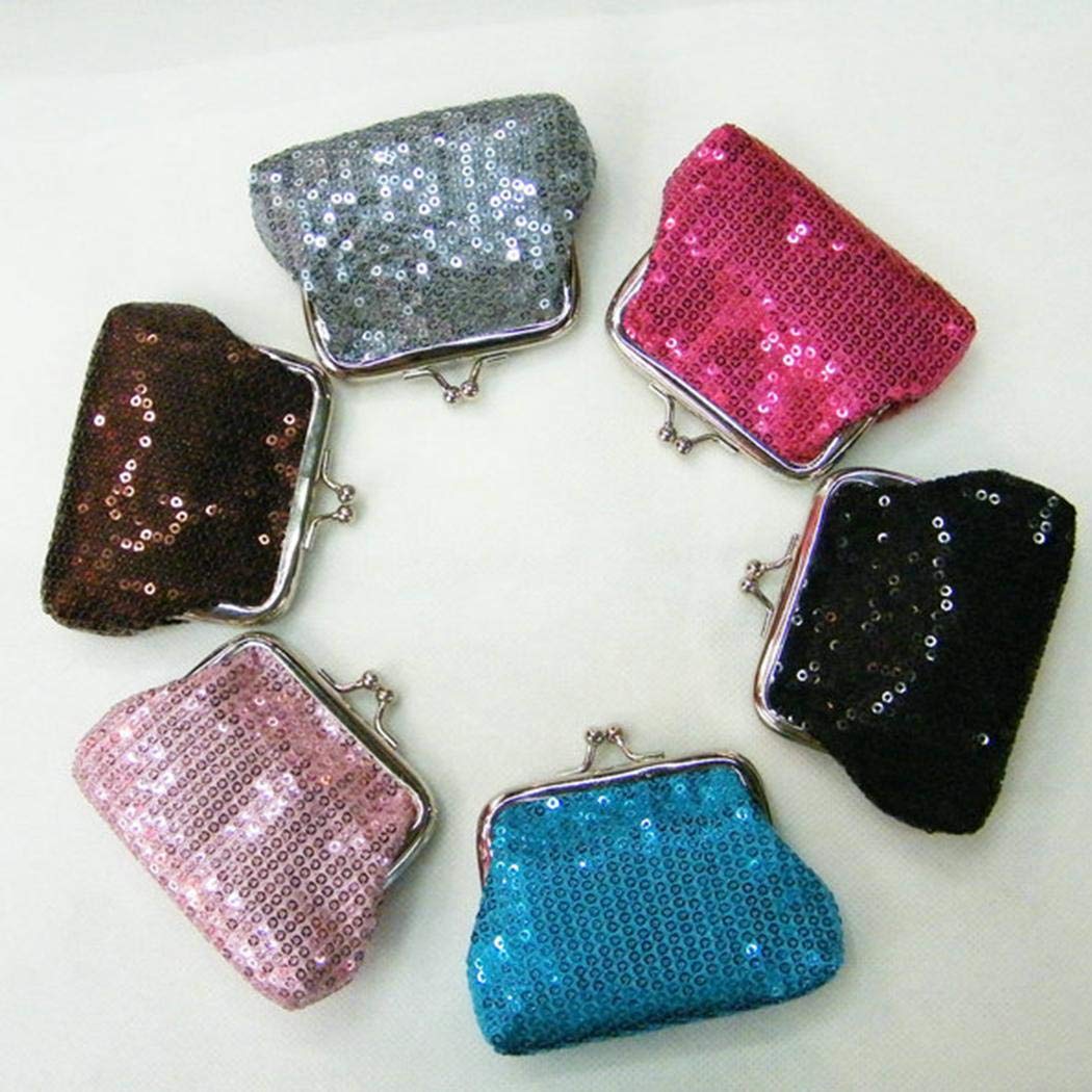 Pinsparkle Women Mini Solid Sequins Button Closure Coin Purse Handbag Coin Purses & Pouches