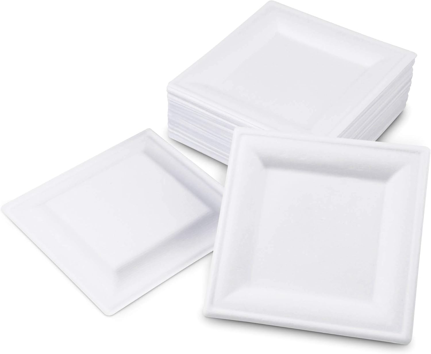 [100 Pack] Square 6" x 6" Biodegradable Bagasse Plates - White Eco Friendly Microwave Safe Sugarcane Compostable 100% Natural and Plastic Free Plate