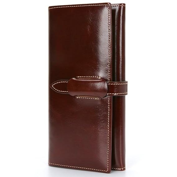 Damen Geldbörse Echtes Leder Geldbörse Damen Lang Luxus Geldbörse Große Kapazität 10 RFID Kartenfächer 5 Geldfächer 1 Reißver