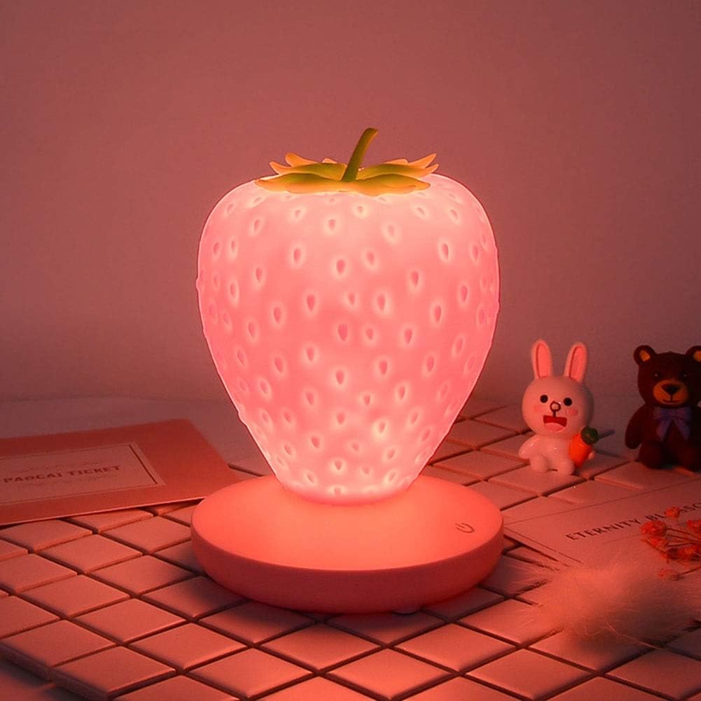 SXYD Dimmable Led Night Light Lamp Silicone Strawberry Gift Bedside Bedroom Living Room Decoration (Color : Pink)