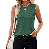 ZESICA Women's Summer Pleated Tank Top Sleeveless Crewneck Business Casual Loose Tops Shirts 2026 Fashion Clothes Outfits