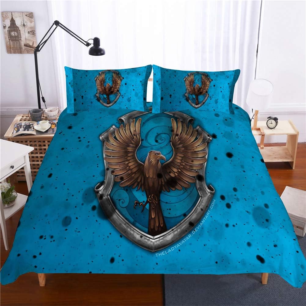 NICHIYO Harry Potter School of Magic Bedding Set - Duvet Cover and Two Pillow Cases Microfibre 3D Digital Print Three-Piece Set, 02, King 220x240cm