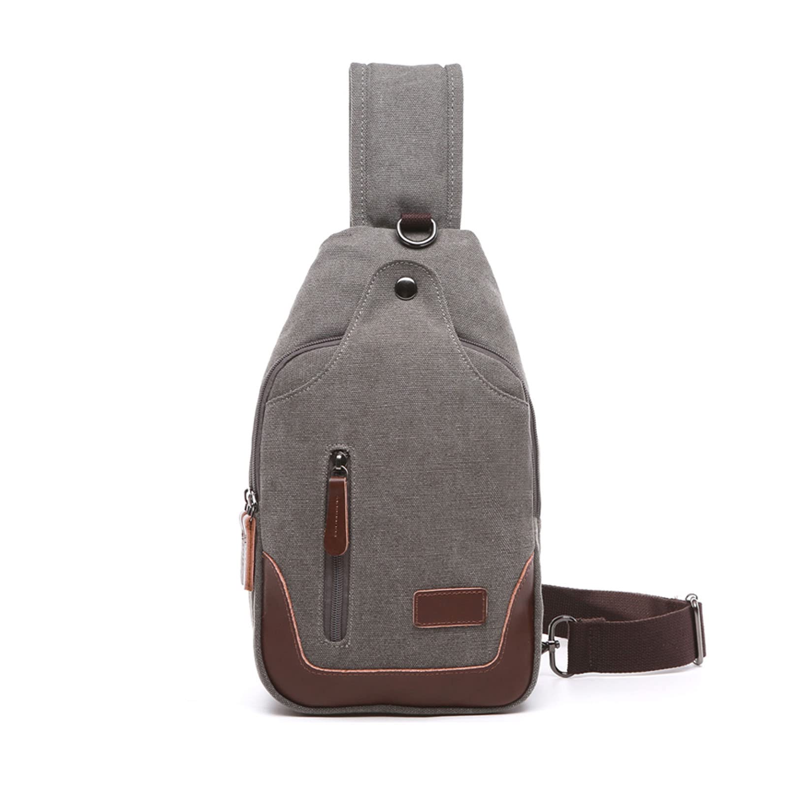 FANDARE Vintage Sling Chest Bag One Shoulder Bag Canvas Crossbody Backpack Men Daily Bookbag with Earphone Hole for Outdoor Travel Work Hiking Running Indoor Activities Daypacks Gray