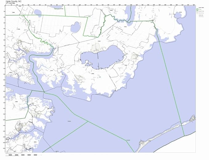 Hyde County, North Carolina NC ZIP Code Map Not Laminated
