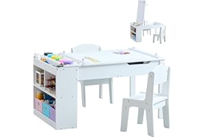 GABHX Kids Art Table and Chair Set, 3-in-1 Easel & Craft Table for Coloring Drawing Painting, Kids Art Desk Includes 6 Paint Cups, 6 Storage Bins & Paper Roll Holder