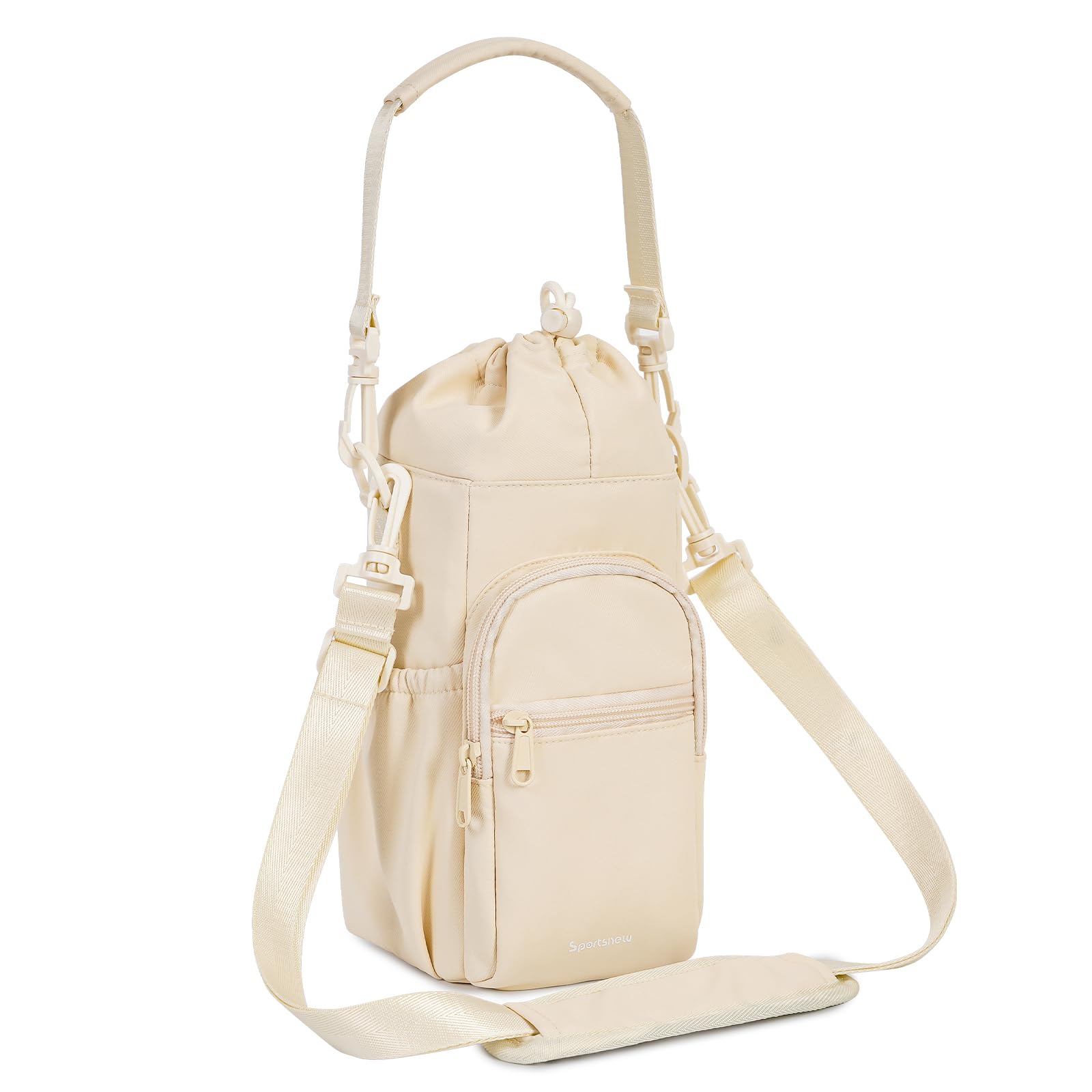 Sportsnew Water Bottle Carrier with Shoulder Strap Insulated Water Bottle Holder Sling Bag 1L with Phone Pocket Water Bottle Pouch Sleeve for Walking Hiking, Pure Beige (Patent Pending) — image 1