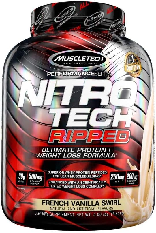 Protein Powder for Weight Loss | MuscleTech Nitro-Tech Ripped | Lean Whey Protein Powder + Weight Loss Formula | Lose Weight | Weight Loss Protein Powder for Women & Men | Vanilla, 4 lbs (42 Servings): Health & Personal Care