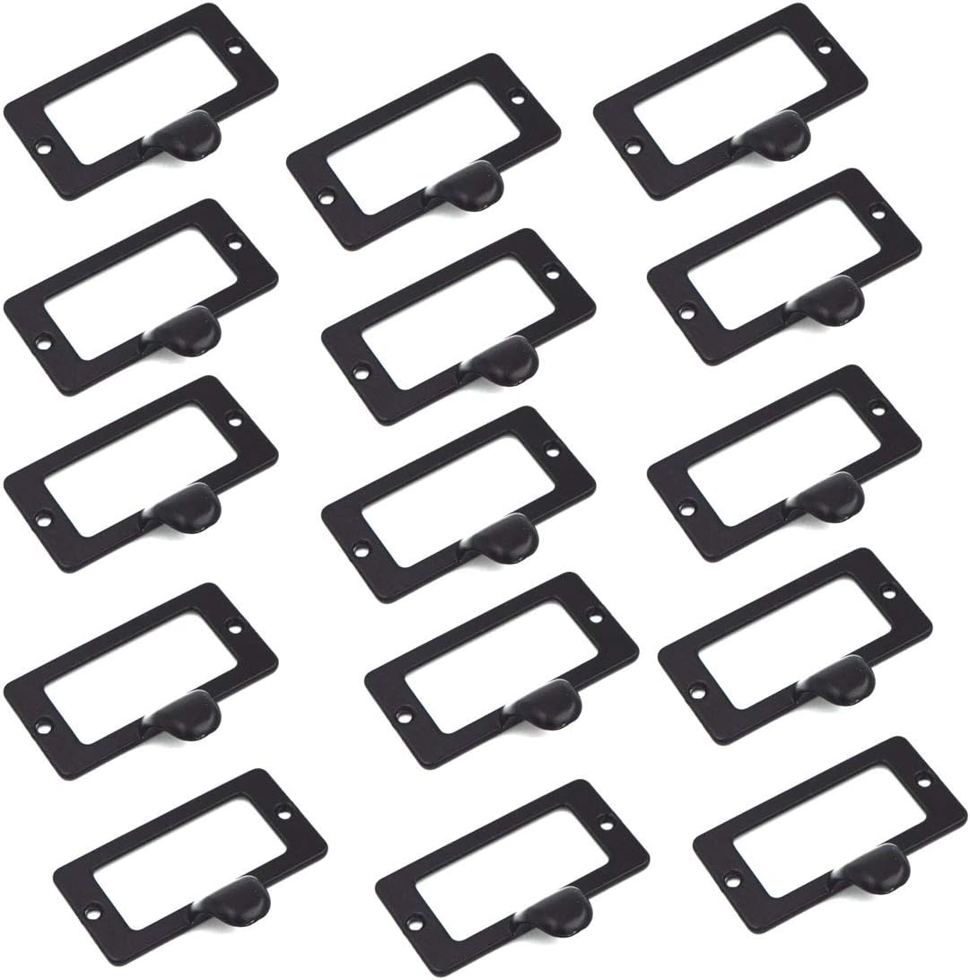 SpzcdZa 15Pack 59x45mm Office Library File Drawer Cabinet Card Tag Label Card Holder Drawer Pull/Label Holders/Label Frames Card/Label Holder Modern Label Holders Metal Frame(Black)