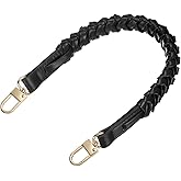 uxcell Braided Purse Strap, 1Pc 44.7cm/17.6" Black PU Leather Replacement Handle, Short Handbag Strap Top Braided Handle with Gold Buckles for Underarm Bags, Handbags, Bucket Bags