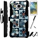 For Samsung Galaxy J7 (Sprint Boost Mobile MetroPCS) Case Armor Hybrid Case Silicone Phone Cover Kick Stand LuxGuard Holster+LCD Screen Protector+Stylus (Flower Patch/Black)