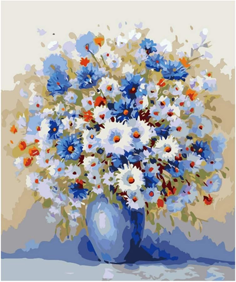 Blue vase DIY Paint by Numbers for Adults Paint by Number Kits Children Acrylic Paint for Wall Decoration Crafts Holiday Present^