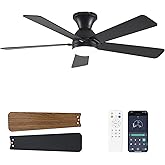 Dolavast Ceiling Fans with Lights and Remote, 48 Inch Ceiling Fan with Light, Low Profile Reversible Fandelier Ceiling Fan, Dimmable LED, Flush Mount, Quiet DC Motor, for Bedroom Kitchen Dining Room