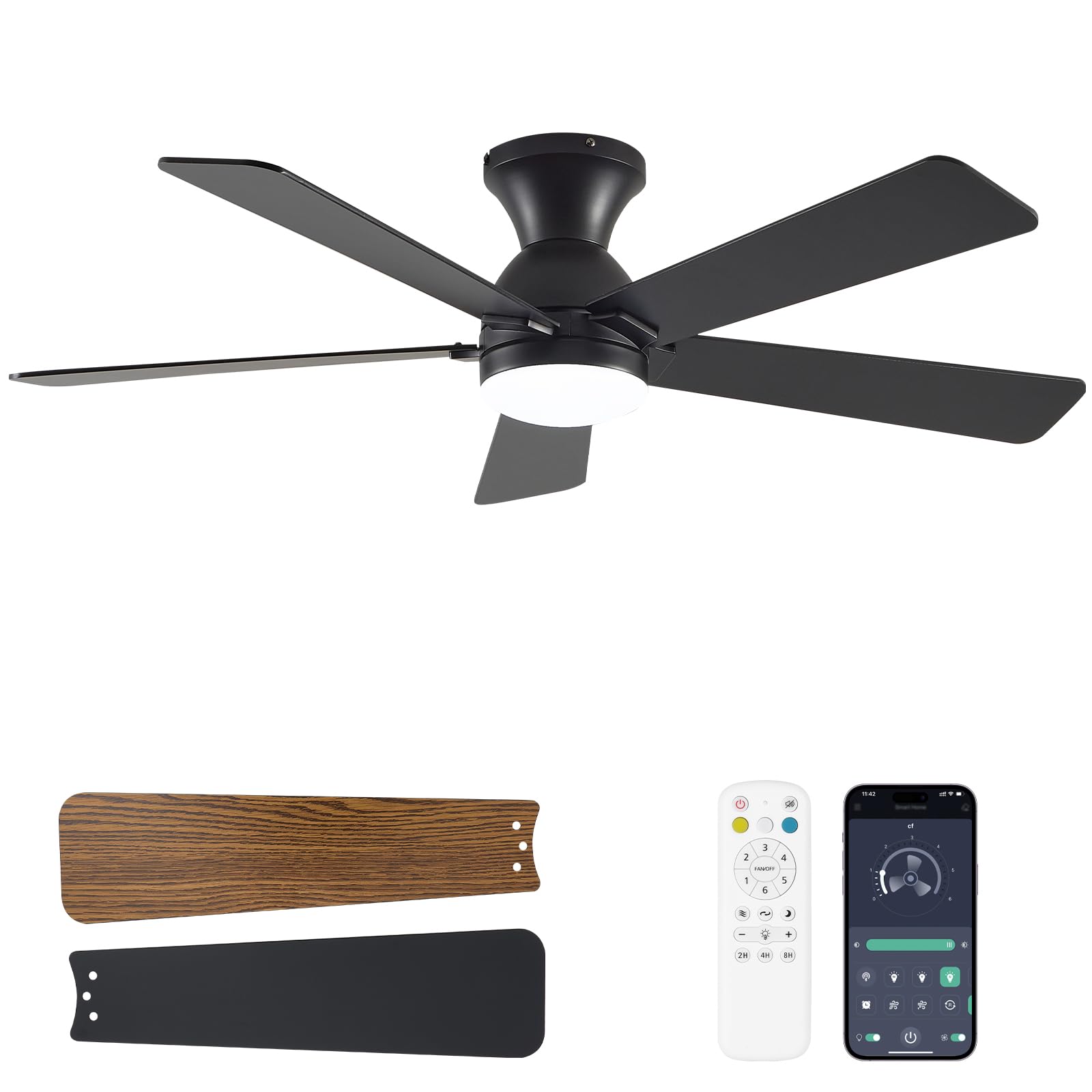 Photo 1 of Dolavast Ceiling Fans with Lights and Remote, 48 Inch Ceiling Fan with Light, Low Profile Reversible Fandelier Ceiling Fan, Dimmable LED, Flush Mount, Quiet DC Motor, for Bedroom Kitchen Dining Room