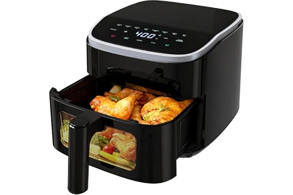 NEWBULIG Air Fryer，4QT Small AirFryer with Easy View Window and Interior Light, Digital Touchscreen with 8 Presets for Custom Cooking, Nonstick and Dishwasher Safe Basket, Black