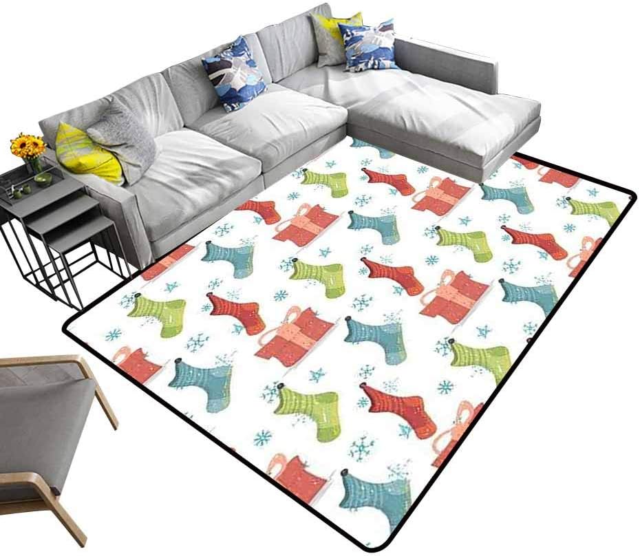 Area Rug x mas and New Year Background with Christmas Stockings Gift Boxes and Snowflakes on White Print Large Rug Mat for Living Dining Dorm Playing Room Bedroom Desk Chair mat for Carpet 2'x8' ft