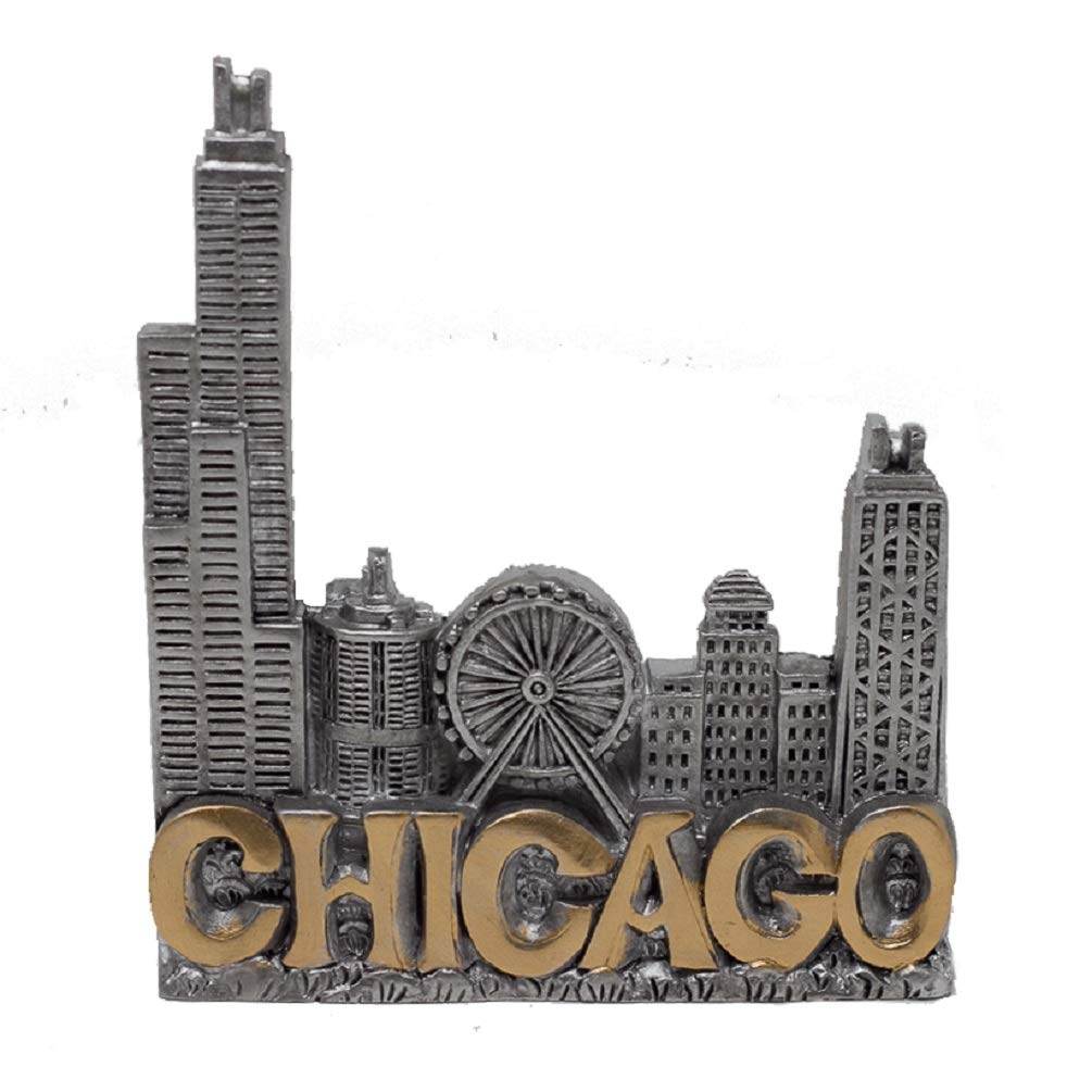 5x4x1 in Chicago Souvenir Pewter Look Desktop/Tabletop City Skyline