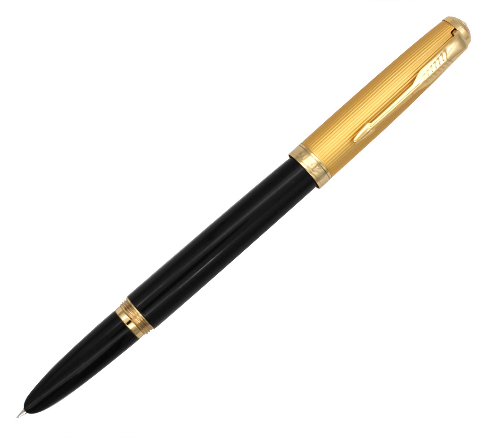 Gullor Fountain Pen with Ink Convertor, Golden Screw-on Cap, Fine Nib, Black