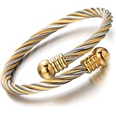 COOLSTEELANDBEYOND Elastic Adjustable Steel Twisted Cable Cuff Bangle Bracelet for Mens for Women