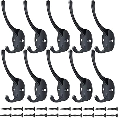 Kulannder 10Pcs Heavy Duty Double Coat Hooks Black Vintage Wall Mounted Hat