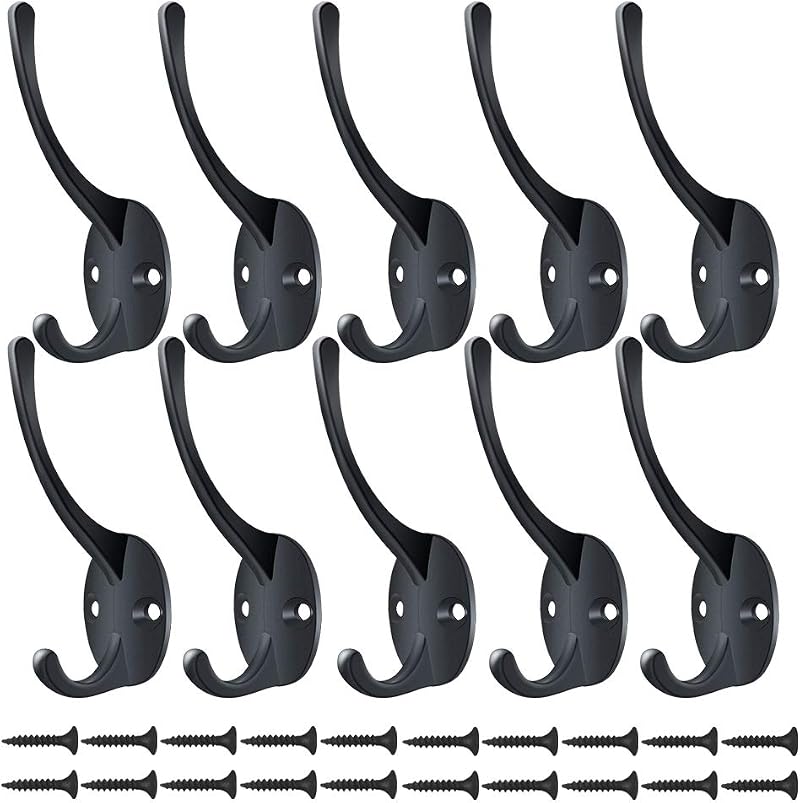 Kulannder 10Pcs Heavy Duty Double Coat Hooks Black Vintage Wall Mounted Hat