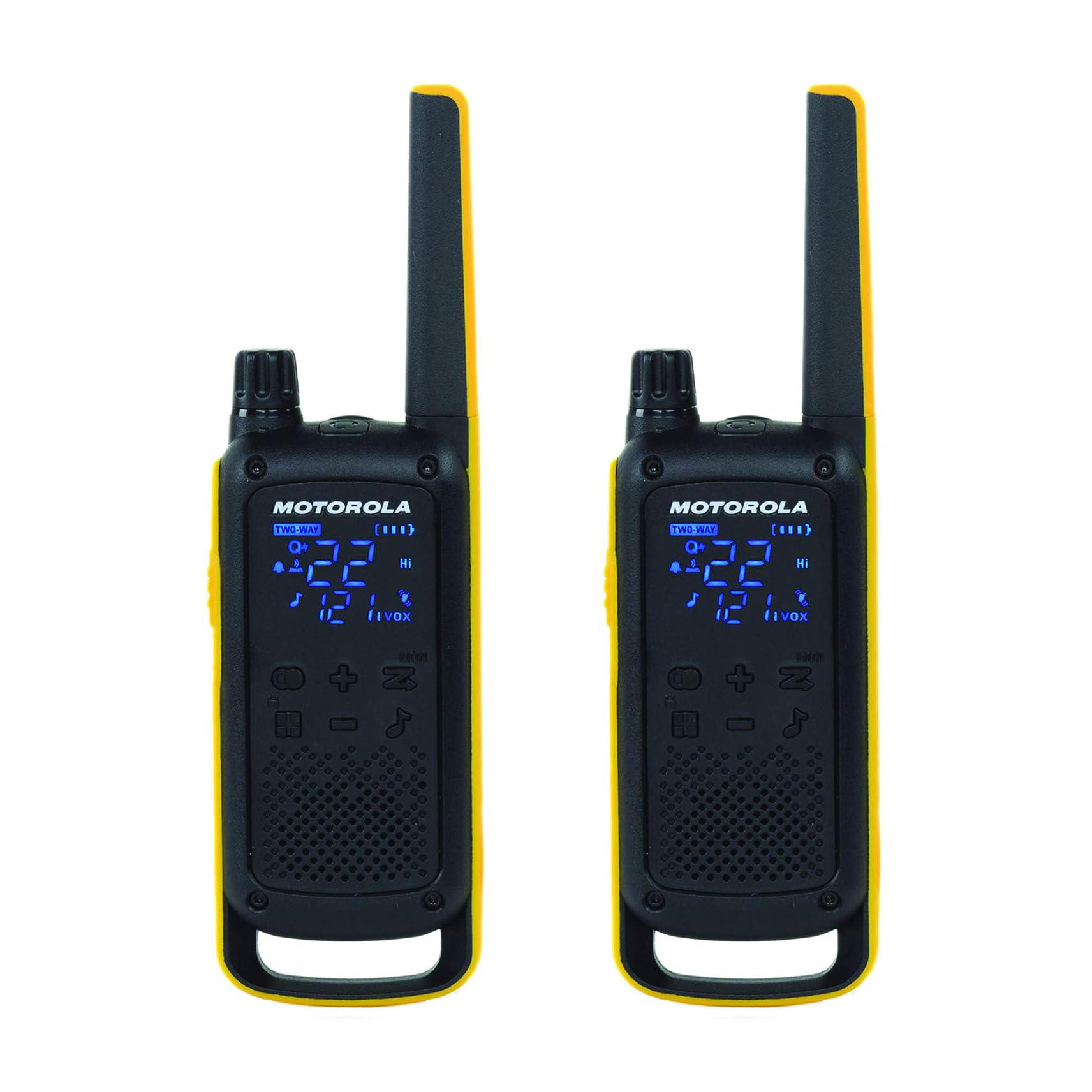 Photo 1 of Motorola T470 Talkabout Two Way Radios, Long Range Emergency Rechargeable Waterproof Walkie Talkies 22 Channel, 35 Mile outdoor Black Yellow, 2 Pack