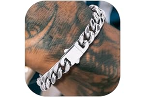 Richsteel 5/7/9/12mm Wide Miami Cuban Link Chain Bracelet for Men Women,Stainless Steel/Gold/Black Plated,7.4/8.2/9 Inch Length,Hip Hop Urban Street-wear Jewelry(Gift Wrapped)