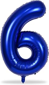 Lingqiang 40 Inch Navy Blue Number 6 Foil Balloon 6th Birthday Decoration view 8