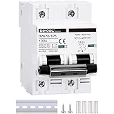 DIHOOL Solar Disconnect Switch, 100 Amp 2 Pole, DIN Rail Mount, Non Polarized, 12V 24V 48V 400V, AC/DC Circuit Breaker, RV Battery Isolator, PV Array MCB, Thermal Magnetic Trip