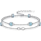 Wasee Bracelet/Anklet for Women 925 Sterling Silver Birthstone Bracelet Birthday Adjustable Anklets Jewelry Gifts for Women