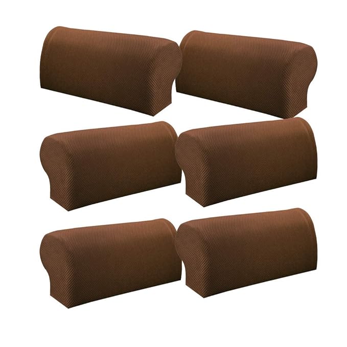 6 Pieces Brown Stretchable Sofa Armrest Covers Washable Armchair