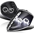 Spec-D Tuning Black Dual Halo LED Strip Projector Headlights Compatible with 2000-2005 Mitsubishi Eclipse, Left + Right Pair Headlamps Assembly