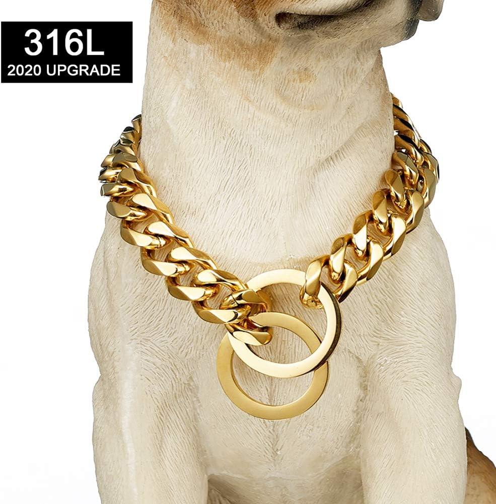 Tobetrendy Gold Chain Dog Collar 15mm Cuban Link Dog Chain for Pitbull Choke Collar