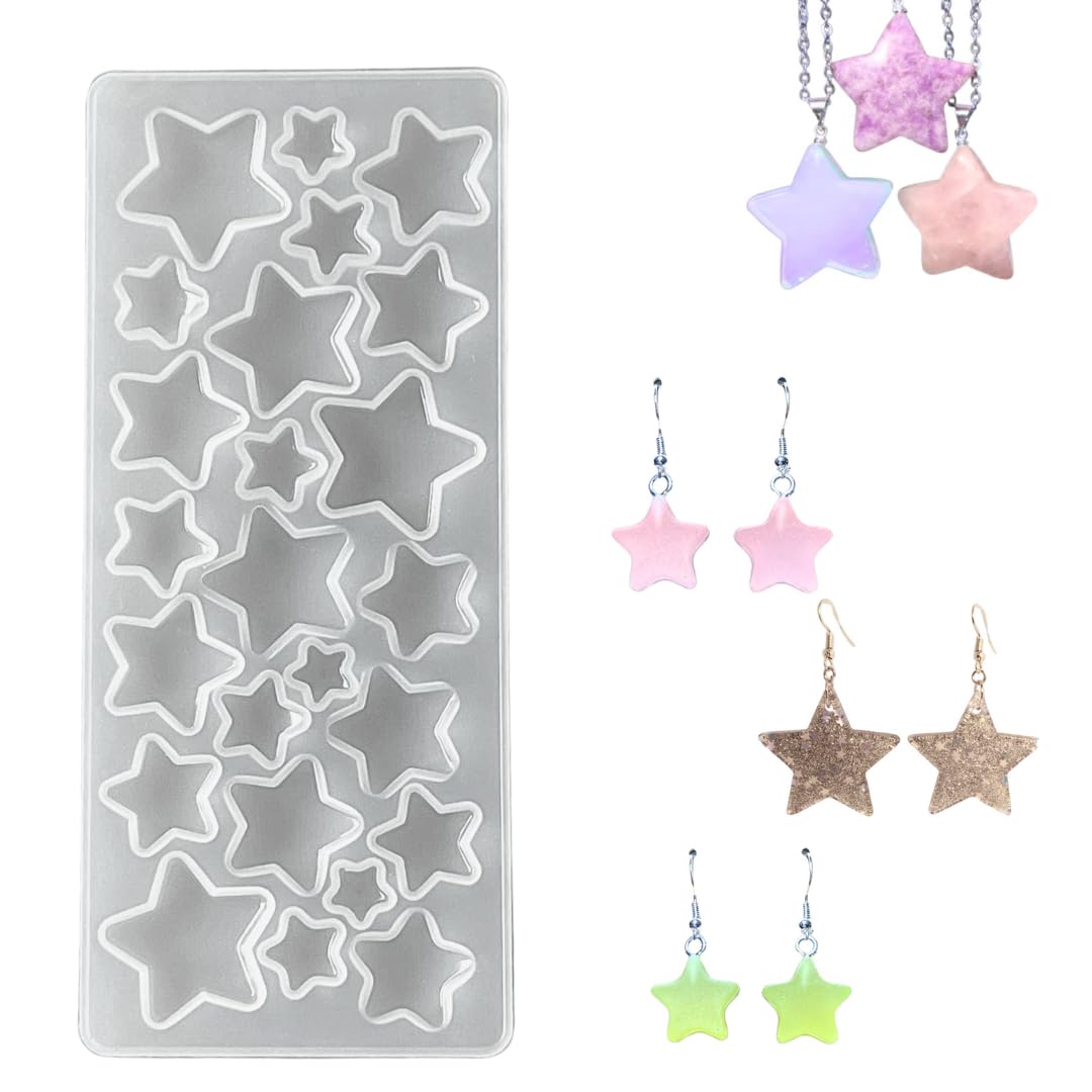24pc Stars Silicone Mould for Resin UV Jewellery Making Necklace Hanging Charm Epoxy Mold Casting Epoxy Rubber Crystal Clay Handmade Crafts DIY