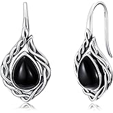 AOBOCO Black Onyx Earrings 925 Sterling Silver Vintage Celtic Knot Dangle Drop Hook Earrings for Women
