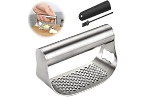KRUGGO 2024 New Stainless Steel Garlic Presser, Garlic Press Rocker Garlic Mincer Garlic Crusher with Peeler and Cleaning Brush, Garlic Chopper for Smash Garlic Kitchen Gadgets Tools