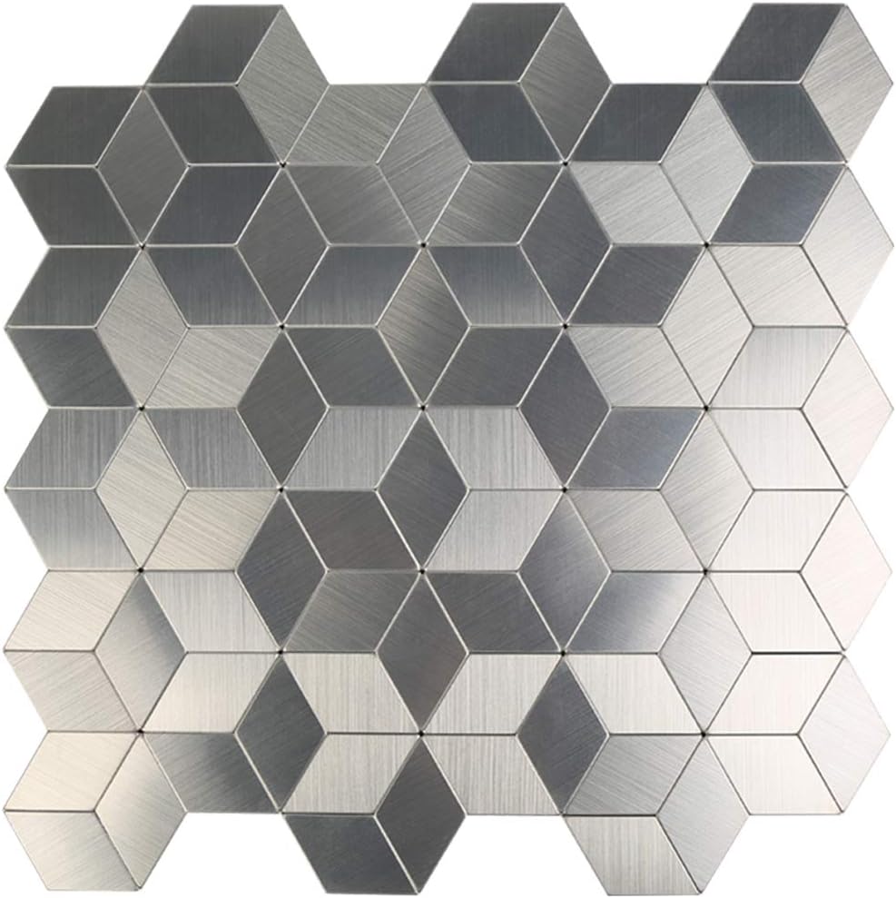 HomeyMosaic Peel and Stick Tile Backsplash for Kitchen Wall Decor Metal Mosaic Tiles Sticker,Silver Hexagon Puzzle(12"x12"x 5 Sheets)