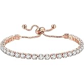 Crystal Rhinestone Beads Adjustable Slider Tennis Bracelet 14K Gold Dainty Classic Colorful Cubic Zircon Adjustable Link Chain Wedding Birthday Jewelry for Women
