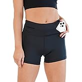 FlipBelt Womens High Waisted Compression Biker Shorts with Pockets for Women, Workout Fitness Running Shorts for Gym, Biking