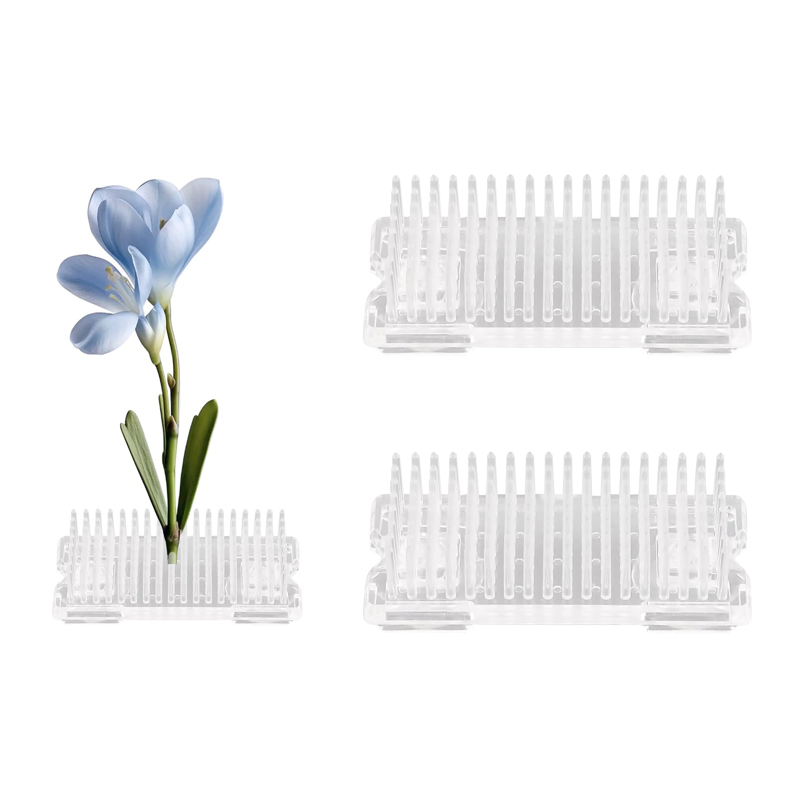 WANDIC Flower Frog, 2 Pcs Round Clear Plastic Ikebana Kenzan Frog Japanese Flower Holder with 3 Suckers for DIY Flower Craft (2Pcs Rectangle)