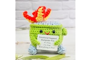 RovyFota Emotional Support Crochet Dumpster Fire with Positive Card Cute Room Decor Knitted Toys Funny Crochet Support Buddies Gifts for Friends (Grass Green)
