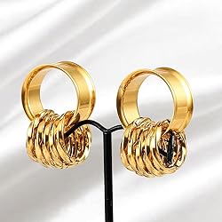 Twolobes 2 PCS Gold Ear Gauges With 10 twisty nose