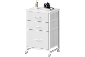 3 Drawer Mobile File Cabinet with Wheels Fabric Vertical Filing Cabinet fits A4 or Letter Size for Home Office,White