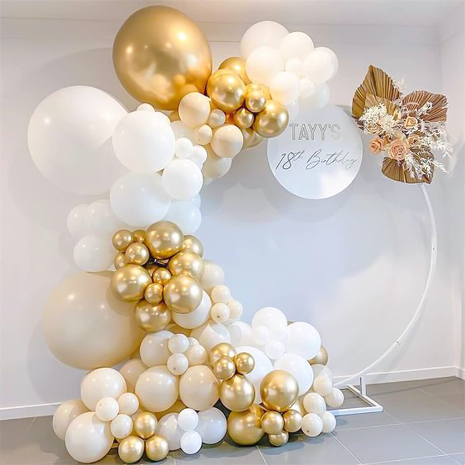 RUBFAC 129pcs Metallic Gold Balloons Different Sizes 18 12 10 5 Inch, Latex Balloon Garland Arch Kit for Party Graduation Wedding Holiday Happy Birthday Decoration