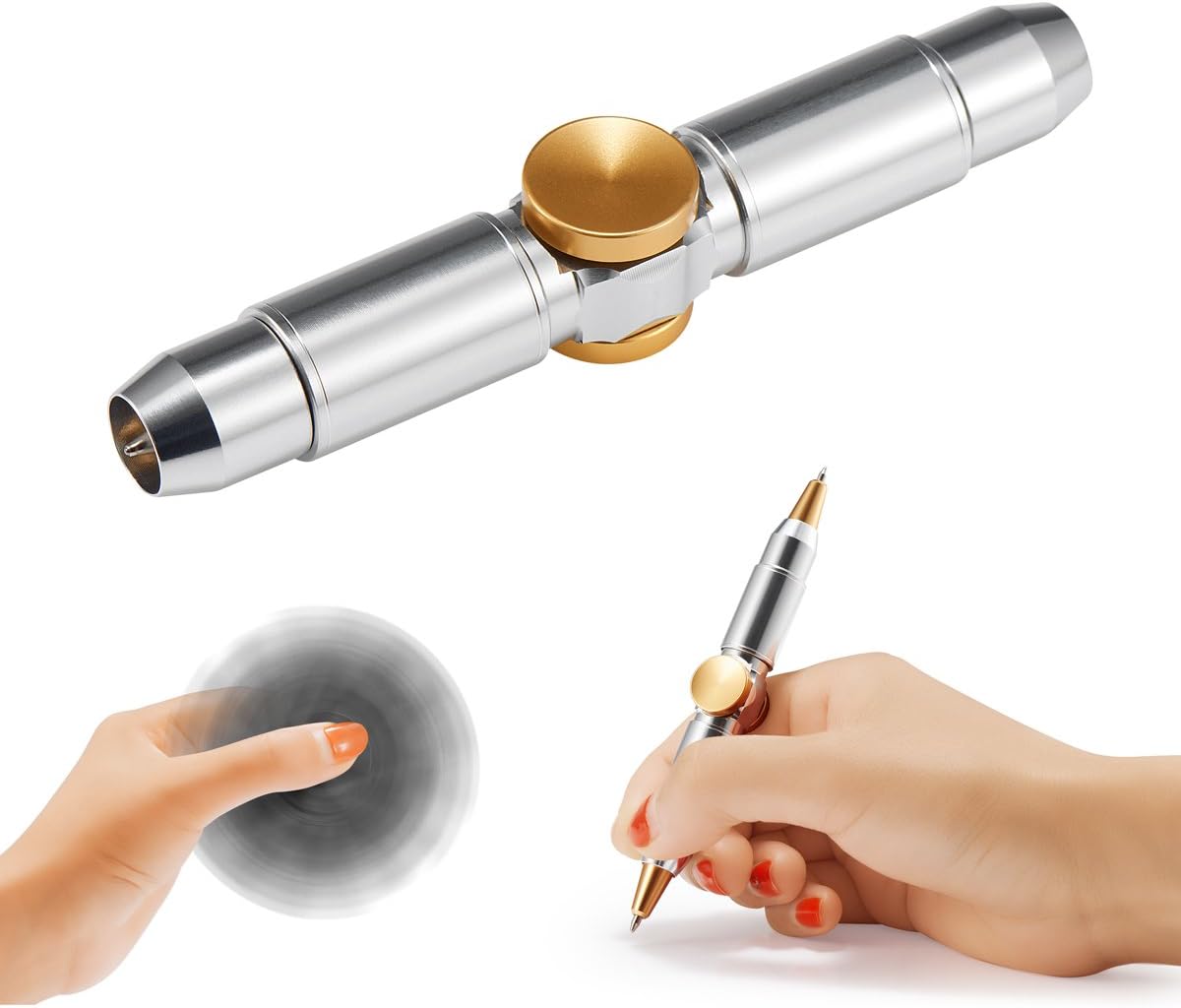 Anstar Fidget Hand Spinning Pen, Spinner Toys, Ballpoint Pen Gift Boxes 100% Handcrafted for Business Adults & Kids, ADHD& Relieves Stress and Increase Focus (Glory Silver)