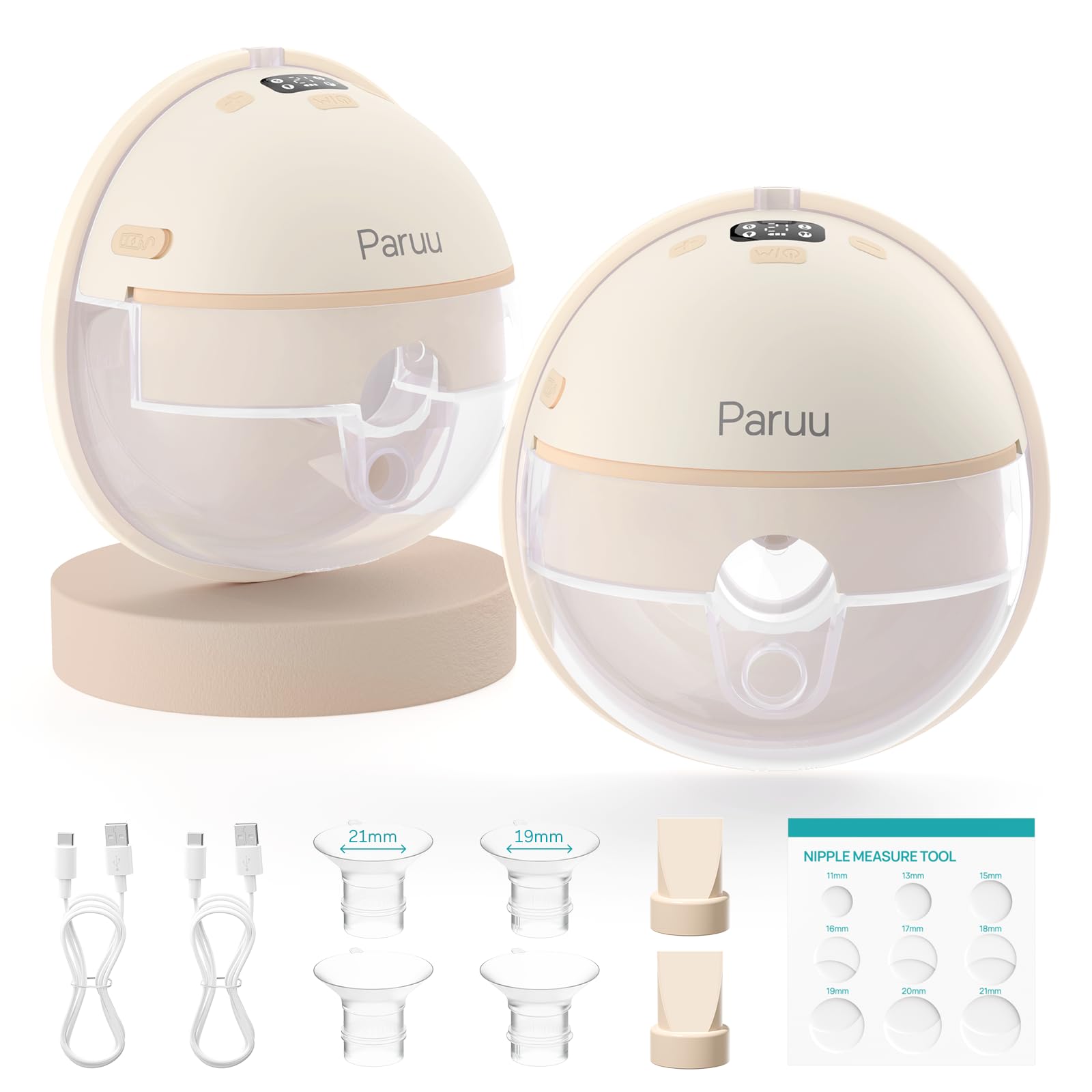 Photo 1 of Paruu Hands Free Breast Pump P16, Wearable Breast Pump Electirc Portable with 4 Modes & 12 Levels, Max 309mmHg Strong Suction 19/21/24mm Flange Inserts Wearable Breastfeeding Pump, 2 Pack?Nude