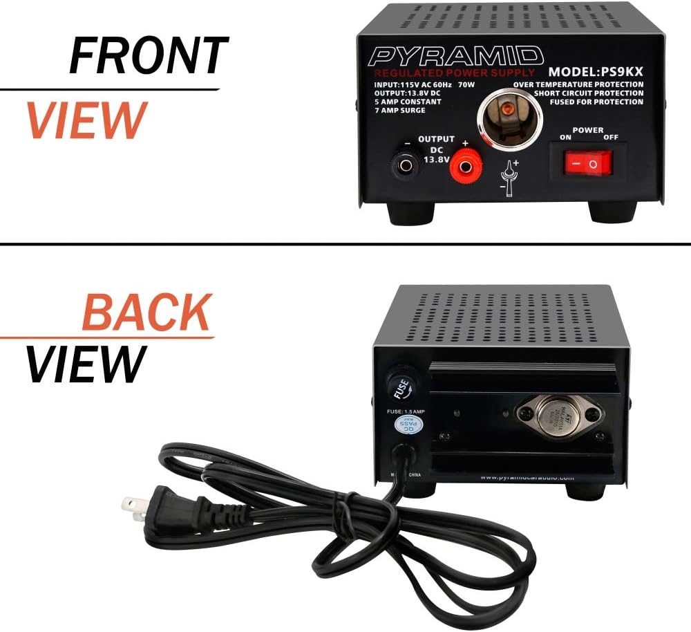 Pyramid PS9KX Universal Compact Bench Power Supply-5 Amp Linear Regulated Home Lab Benchtop Converter w/ 13.8 Volt DC 115V AC 70 Watt Input, Screw Type Terminal, 12V Car Cigarette Lighter: Car Electronics