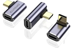 ELUTENG 90 Degree USB-C Male to USB-C Female Adapter, 3 Pack Right Angle 100W USB Type C 8K@60Hz Connector 40Gbps USB-C Exten