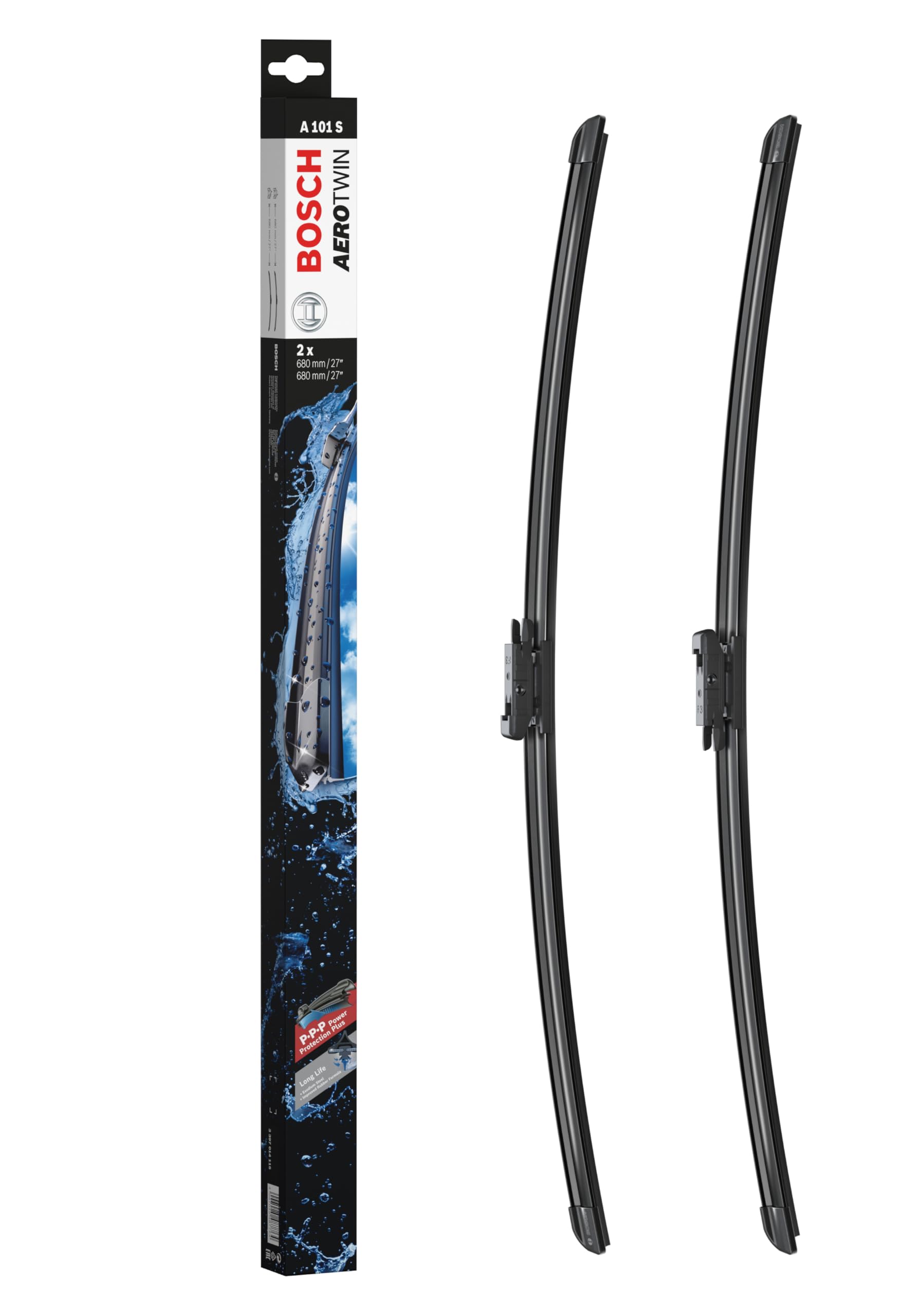 Bosch Aerotwin A 101 S - Front Windscreen Wipers - Set of 2 Replacement Blades - Comes with Pre-assembled Adapter - 2 Blades, 680mm/680mm - Only for left-hand drive (EU)
