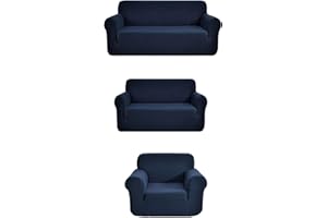 FANCY LINEN LLC INC Fancy Collection 3pc Set Slipcover Set Furniture Cover Spandex Set Includes Sofa and Love-Seat and Chair Covers Solid Blue New